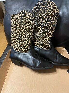 Leopard Print Western Boots - Black & Leopard